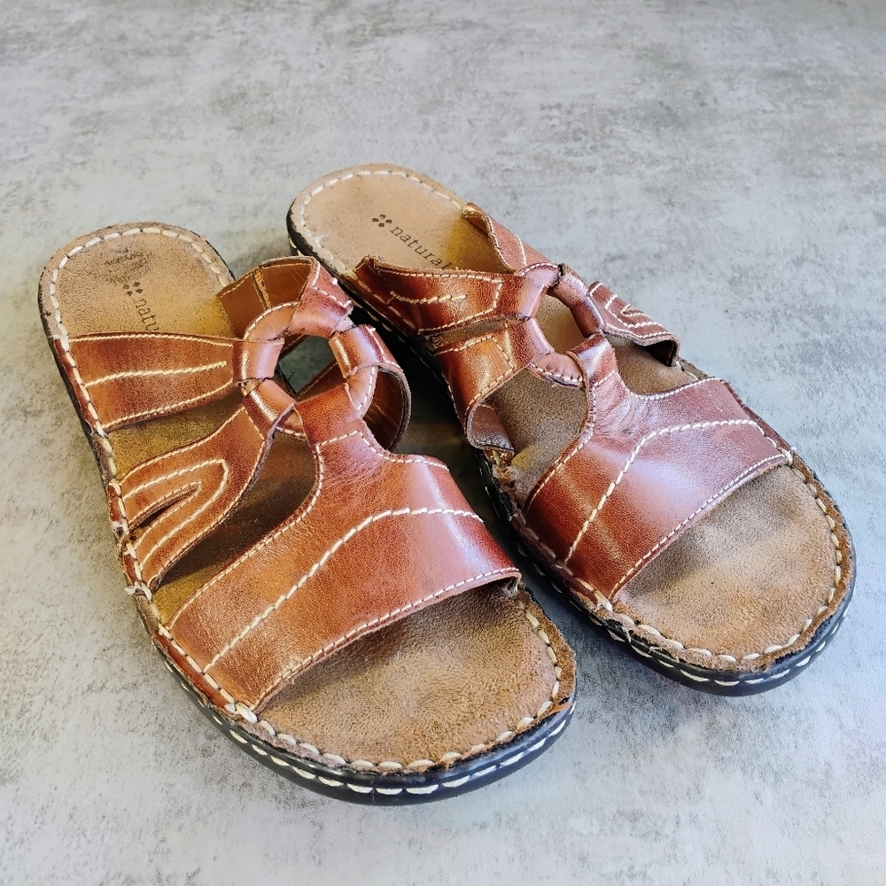 Naturalizer Ceria Sandals Womens‎ 7W Brown O Ring Slip On Comfort Walking Flats